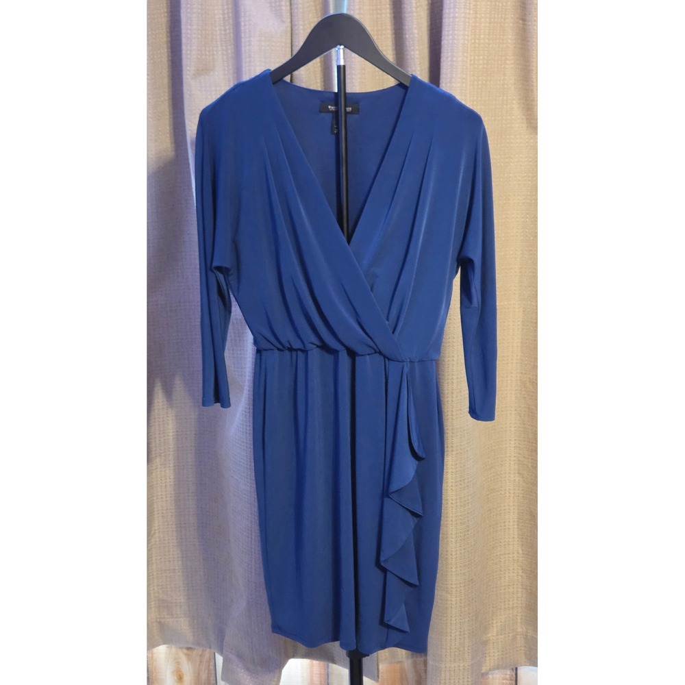 White House Black Market V-Neck Ruffled Wrap Dress Women's Size 2 Navy